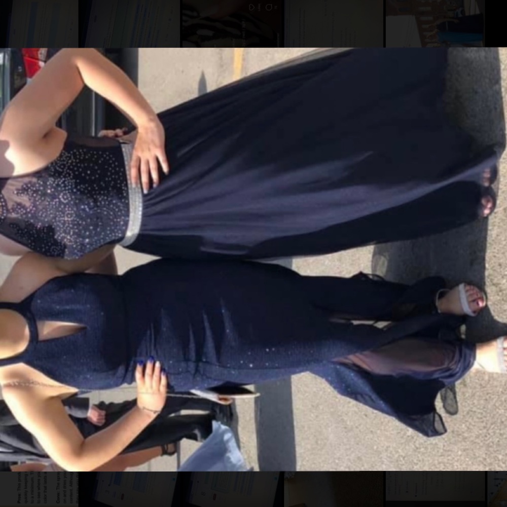 Navy Blue, Sparkly, and Maxi Prom dress.